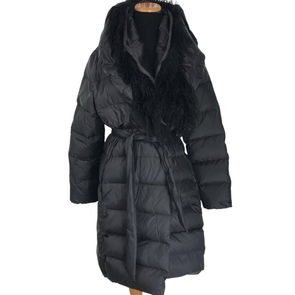 Lauren Ralph Lauren Cost Jacket Womens Size Large Black Down Faux‎ Lamb Fur